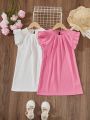 SHEIN Kids EVRYDAY Young Girls' Solid Color Hollow-Out Embroidery Dress With Ruffle Hem Design