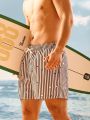 Men'S Striped Drawstring Waist Beach Shorts