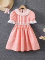SHEIN Kids QTFun English-Style Young Girl's Puff Sleeve Fresh Princess Dress