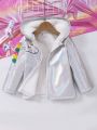 Little Girls' Fashionable Metallic Style Unicorn Embroidered Long Sleeve Hooded Fleece Jacket For Warmth