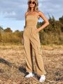 SHEIN LUNE Women's Solid Color Strapless Jumpsuit With Cargo Design
