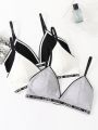 3pcs/set Teen Girls' Triangle Cup Bra With Letter Pattern