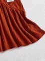SHEIN Kids Nujoom Tween Girls' Loose Fit Vintage Knee-Length Dress With Split And Ruffle Hem