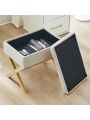 Fumahaus Square Storage Faux Linen Vanity Bench Sherpa Mondern Footrest Stool with Wood Legs