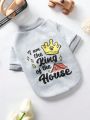 Reh Arte 1pc Gray Crown & Cute Pet Printed Warm Pet Hoodless Sweatshirt