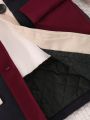 Tween Girl 1pc Color Block Flap Pocket Overcoat
