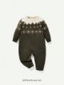 Cozy Cub Baby Boys' Geometric Pattern Intarsia Round Neck Long Sleeve Jumpsuit