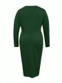 Plus Size Solid Color Hollow Out Long Sleeve Bodycon Dress