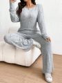 SHEIN Frenchy Plus Size Round Neck Long-Sleeved Casual Jumpsuits