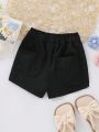 Baby Boy's Casual Flower Pattern Printed Elastic Waistband Button-Front Detail Denim Shorts For Vacation