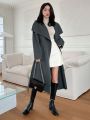 Dazy Star Waterfall Collar Belted Trench Coat With Side Pockets