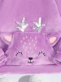 Big Girls' Long Sleeve Hoodie With Sparkling Antlers Decoration, Kangaroo Pocket And Teddy Emblem