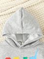 Baby Boys' Comfortable And Stylish Gray Hoodie With Long Sleeves And Pants, Featuring English Printed Design