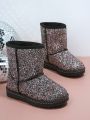 Girls Glitter Detail Slip On Plush Inside Boots
