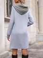 SHEIN LUNE Women'S Drawstring Hooded Colorblock Dress