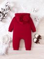 Baby Boy Bow Print Hooded Zipper Front Jumpsuit