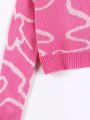 Teen Girl Floral Pattern Drop Shoulder Sweater