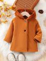 Thickened Plush Woolen Everyday Casual Hooded Long Sleeve Jacket For Baby Boys Perfect For Outdoors, Autumn And Winter