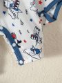 SHEIN Newborn Baby Boy Cartoon Graphic Contrast Binding Bodysuit & & Jumpsuit & Pants & Hat & Bib & Gloves & Blanket