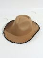 1pc Women's Woolen Fedora Hat With Rolled Brim & Black Band, Vintage Western Cowboy Hat