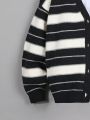Boys' Striped Pattern Cardigan Without Shirt, For Tween Boys
