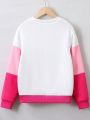 SHEIN Kids Nujoom Girls' (big) Color Block Round Neck Sweatshirt