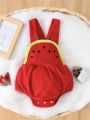 Baby Boy's Fashionable Casual Knitted Bodysuit With Watermelon Element And Embroidery Detail, Cute And Fun For Spring And Summer