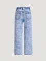 Teen Girl's Butterfly Printed Straight Leg Jeans