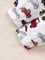 SHEIN 2pcs Newborn Baby Boys' Casual Printed Car Long Sleeve Outfit For Daily Wear During Spring And Autumn