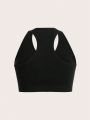Yoga Basic Women'S Plus Size Sports Bra With Zipper, Racerback Design