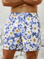 Men's Floral Printed Drawstring Waist Beach Shorts