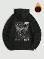Manfinity EMRG Men'S Plus Size Angel & Slogan Printed Hooded Sweatshirt With Warm Lining