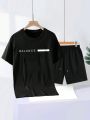 Manfinity Men's Plus Size Letter Print Short Sleeve T-Shirt And Shorts 2pcs/Set