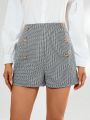 SHEIN Privé Double-breasted Decor Tweed Shorts