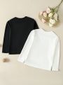 Girls' 2pcs Round Neck Long Sleeve T-shirt, Size Large