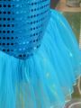 Young Girls' Sequined Mermaid Party Dress, Perfect For Beach Parties & Festivals