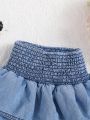 SHEIN Baby Girls' High-Waisted Fluffy Denim Skirt