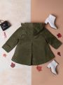 Toddler Girls' Hooded Plaid Coat With 3d Decorative Buttons