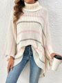 SHEIN Essnce Turtleneck Striped Batwing Sleeve Loose Sweater
