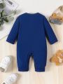SHEIN Baby Boys' Lovely Penguin & Bear Print Casual Jumpsuit For Autumn And Winter