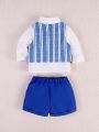 Cool And Gentleman Style Vest + Long Sleeve Shirt + Shorts Set For Baby Boy, Spring/Summer