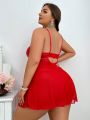 Classic Sexy Plus Size Lace Decorated Backless Cami Dress With T-Back, Sexy Lingerie Set