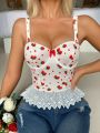 Women's Strawberry Print Underwear (Wire Bra, Can Be Worn As Outerwear) Single Piece