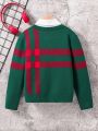 Boys' Grid Printed Color Block Sweater