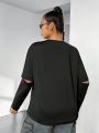 SHEIN Coolane Large Size Solid Color Patchwork Sleeve T-Shirt