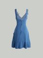 Teen Girl's New Casual And Fashionable Washed Sleeveless Denim Dress With Ruffle Design