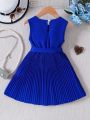SHEIN Kids SUNSHNE Young Girls' Blue Sleeveless Vest Pleated Dress
