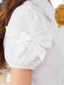 Teen Girl's Bubble Short Sleeve Asymmetrical Hem Shirt