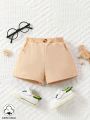 SHEIN Baby Boys' Khaki Elastic Waistband Shorts With Pockets