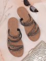 Ladies' Fashionable Rhinestone Decor Flat Sandals